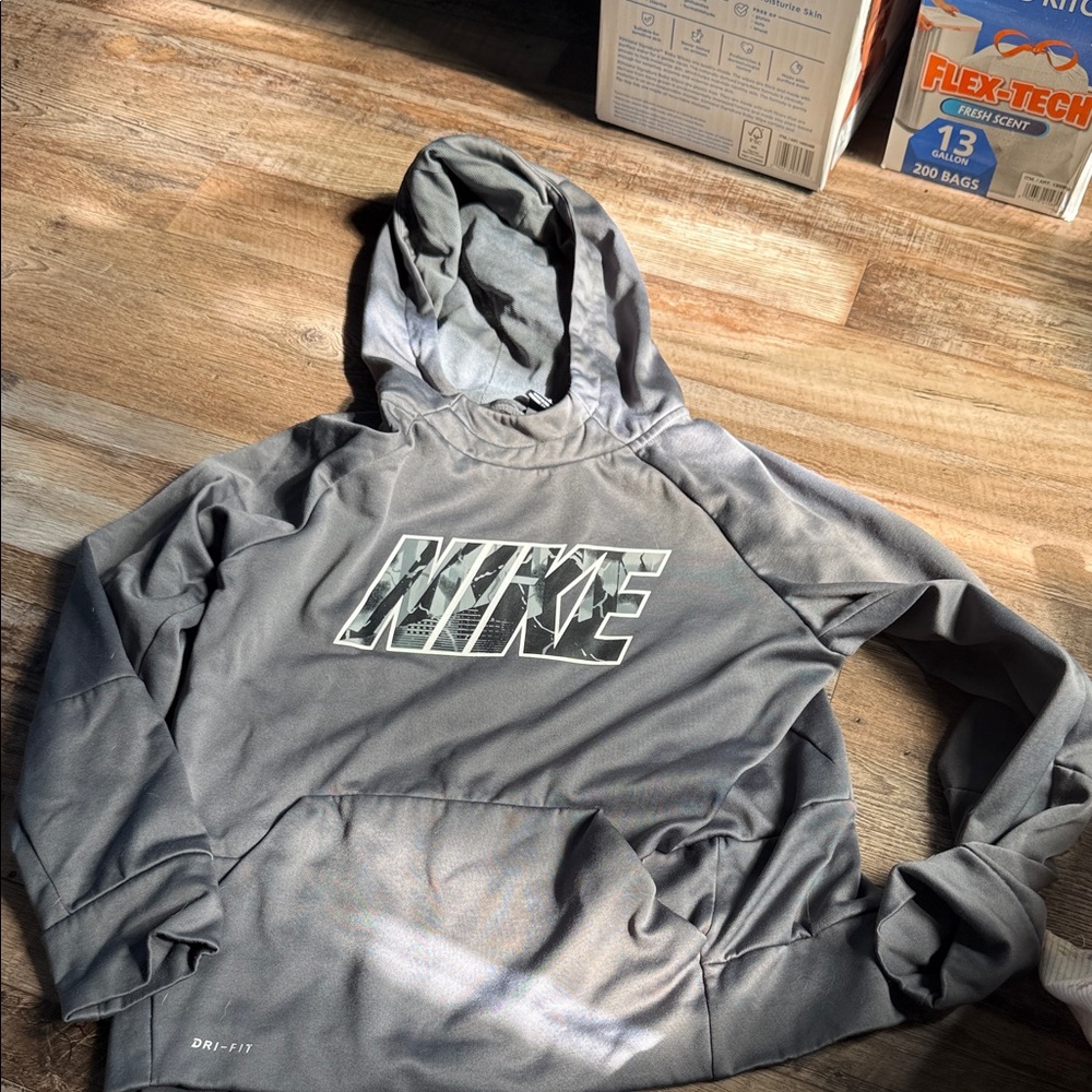 Nike Gray Hooded Dri-FIT Sweatshirt with Camo Logo